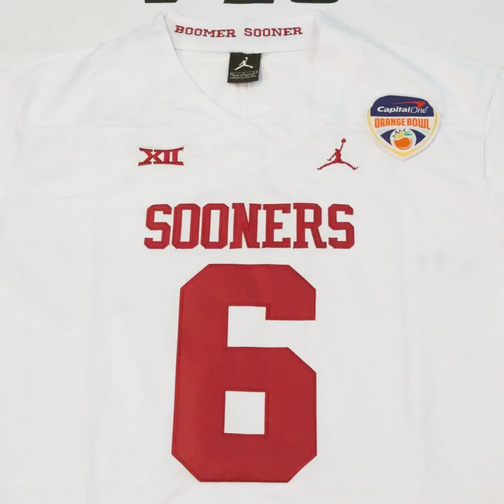NEW Men's Baker Mayfield Oklahoma Sooners White Orange Bowl Jersey Sz Lg